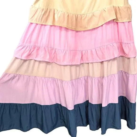 BiBi Color Blocked Ruffled Tiered Dress Medium NWT | - Picture 13 of 14